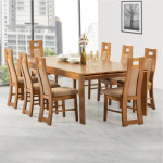 WILLOW 9 PIECE DINING SET (LIGHT BROWN)