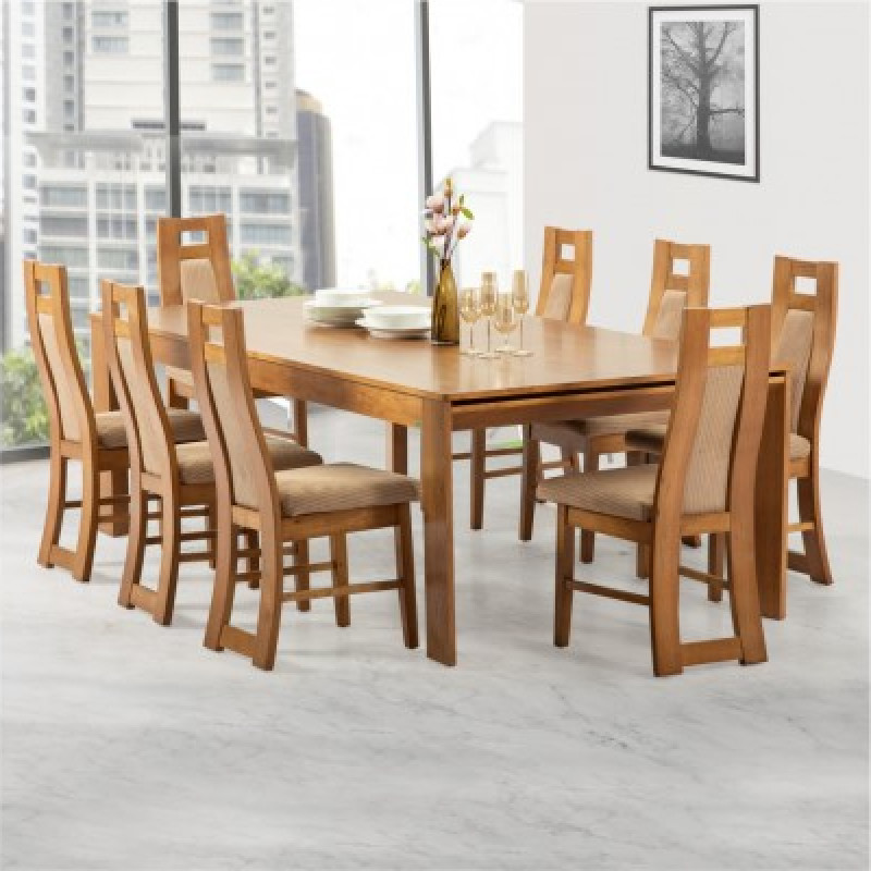 WILLOW 9 PIECE DINING SET (LIGHT BROWN)