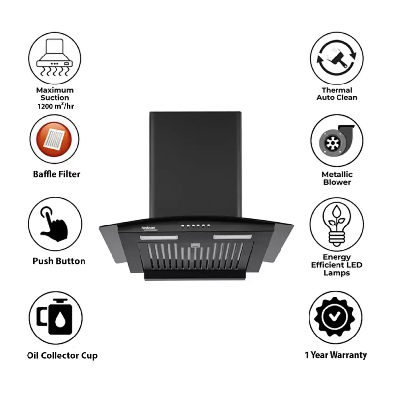 Hindware Cookerhood Chormia Blk RSN Auto Clean (60cm)