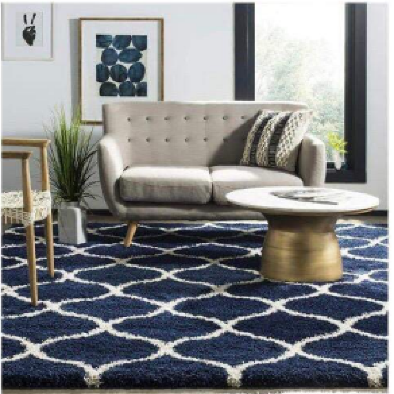 SHAGGY DARK BLUE and WHITE COLOUR MICROFIBER RUGS