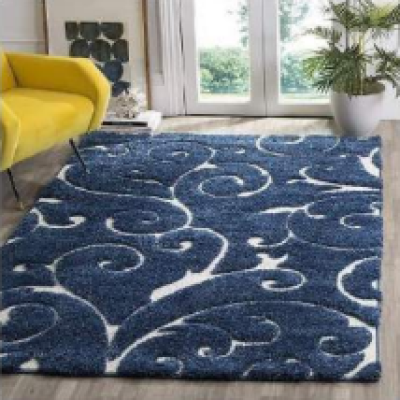 SHAGGY BLUE and WHITE COLOUR MICROFIBER RUGS